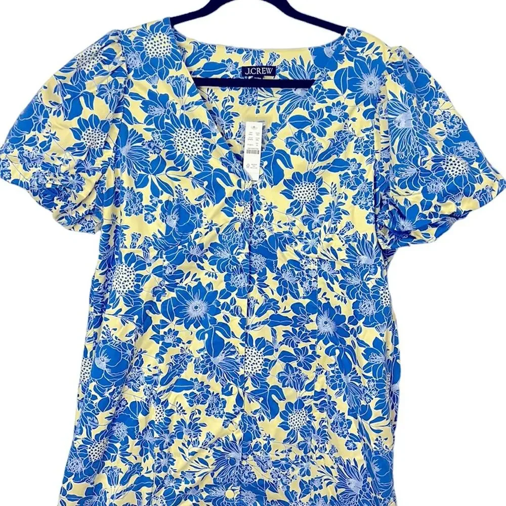 NWT J. Crew blue floral Twill Puff-Sleeve Mini Dress women’s size 18